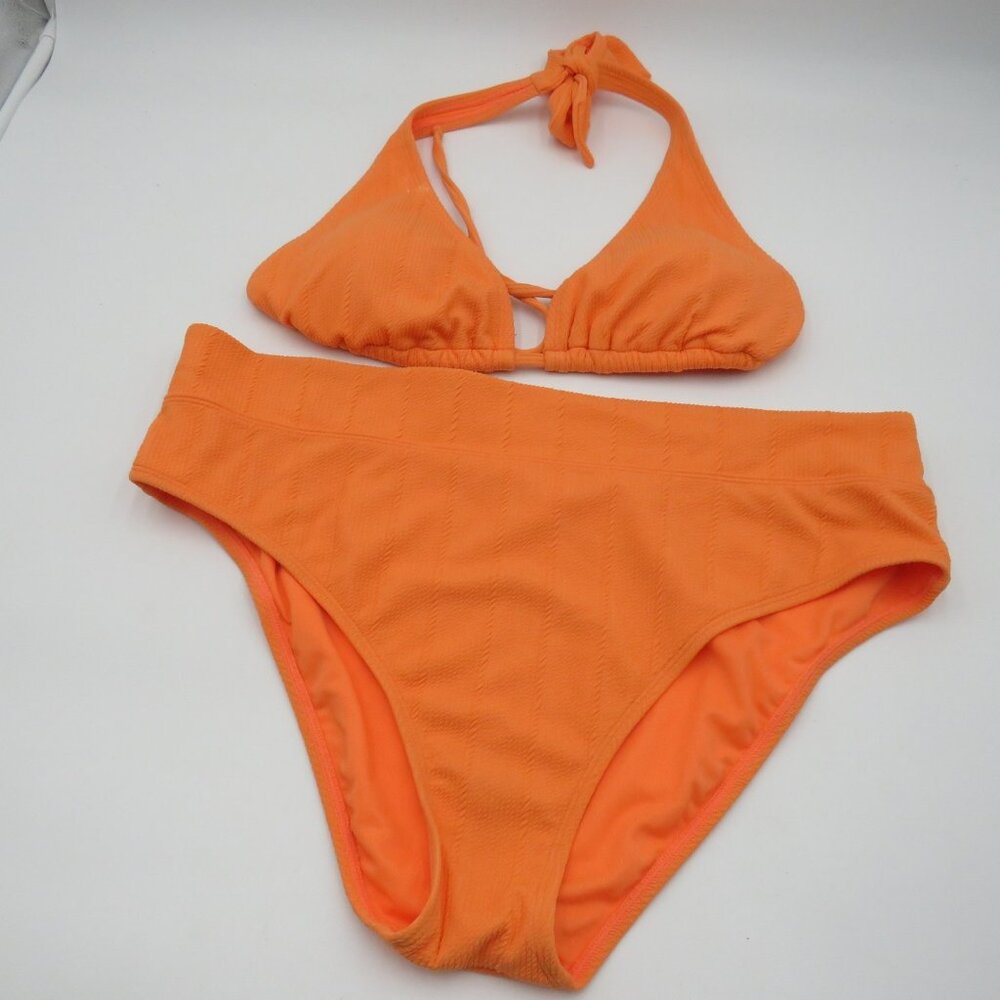 Ninety-Nine Bikini Swimsuit Womens XL Textured Two Piece Halter High Waist